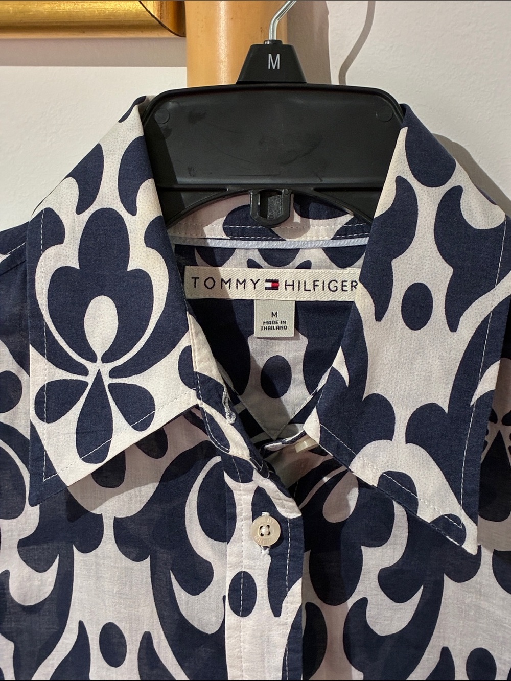 Tommy Hilfiger Navy and White Abstract Floral Button-Down Shirt